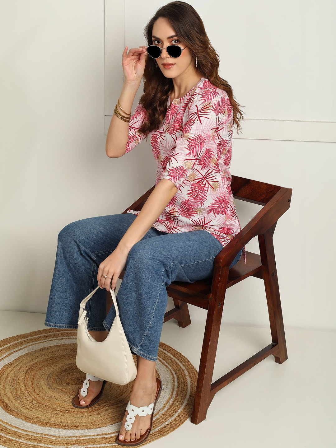 JANKHI Floral Print Crepe Top