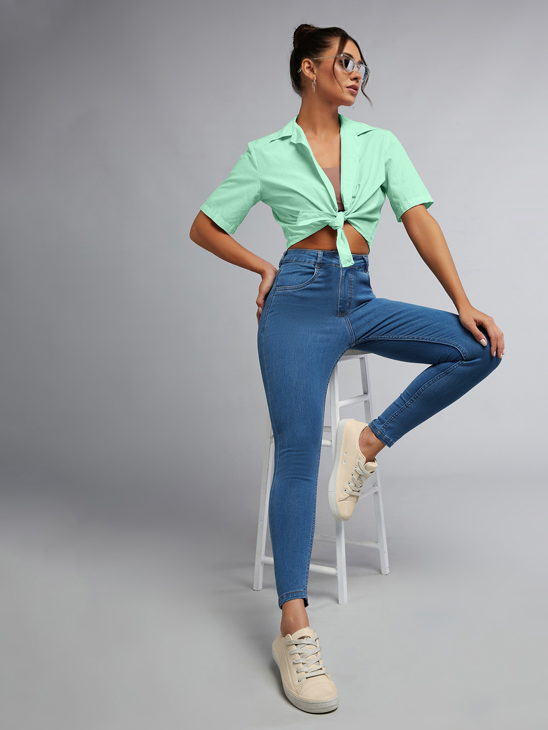 DOLCE CRUDO Women Skinny Fit High-Rise Light Fade Stretchable Jeans