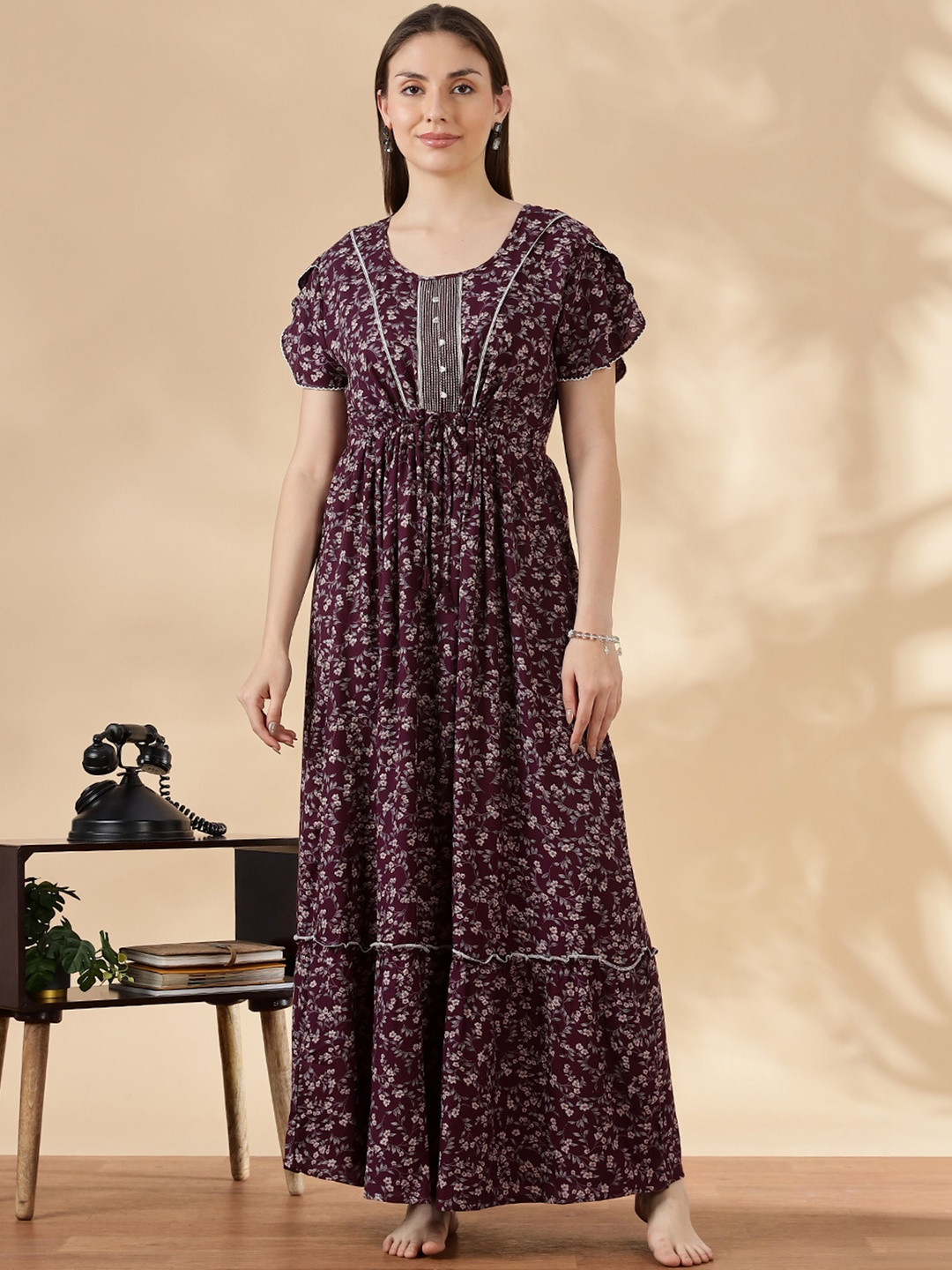 9shines Label Printed Maxi Nightdress