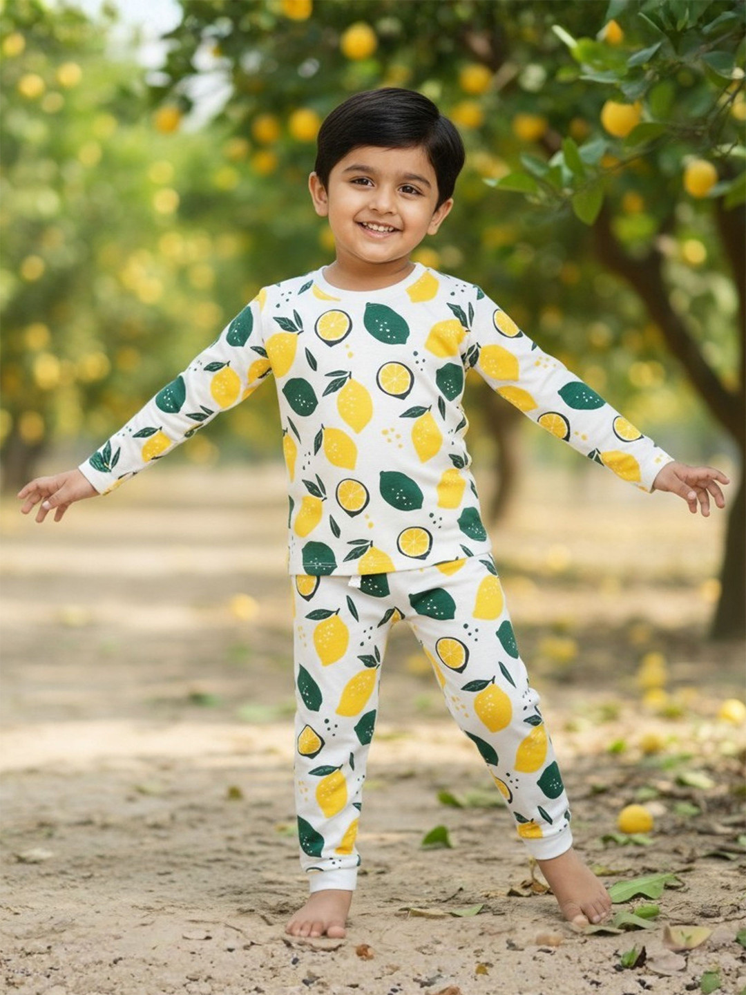 Orange Sugar Unisex Kids Fruit Printed Comfort Full Sleeve Night Suits