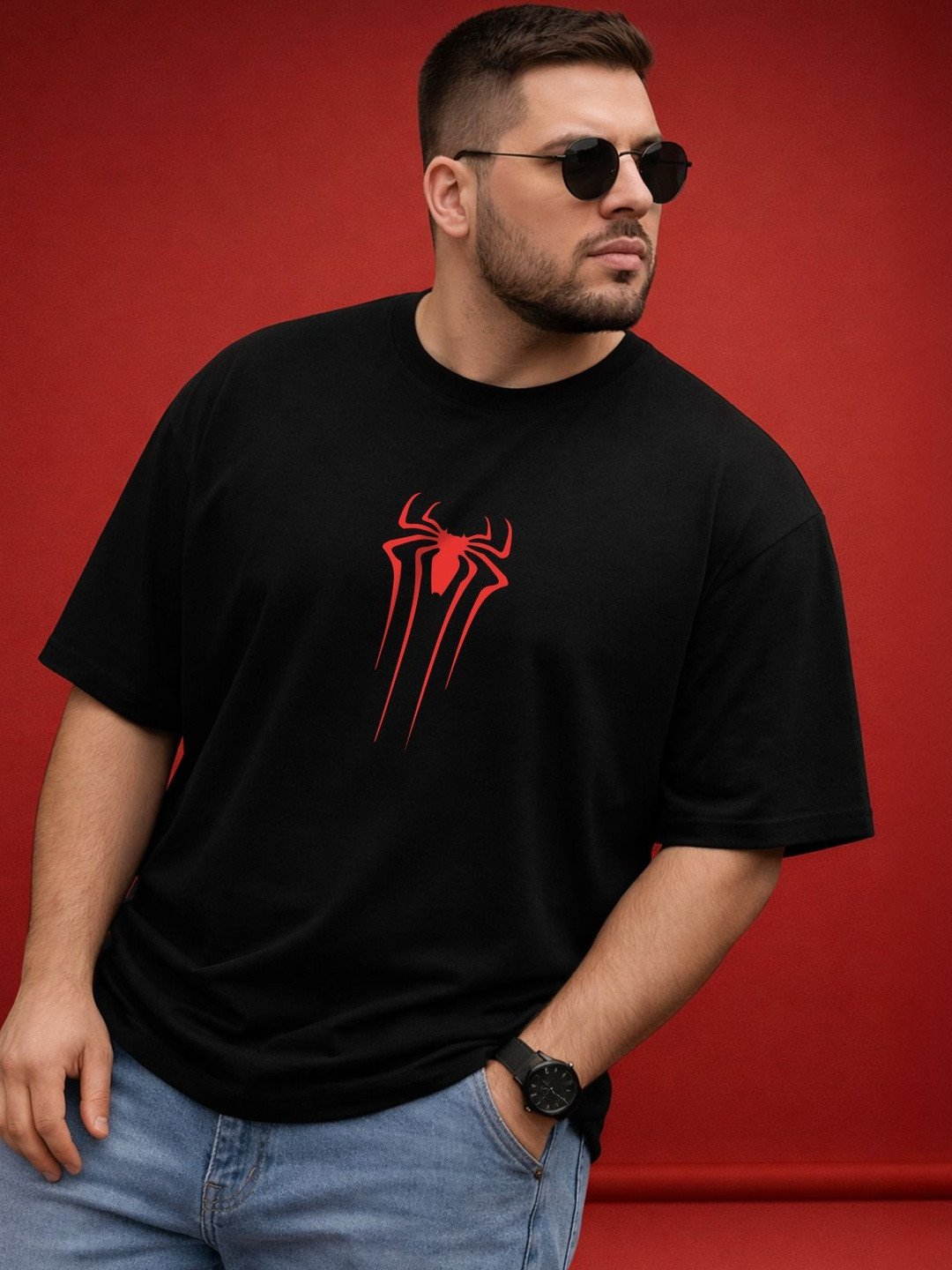 VEIRDO Pure Cotton Plus Graphic Round Neck Short Sleeves Oversized T-shirt