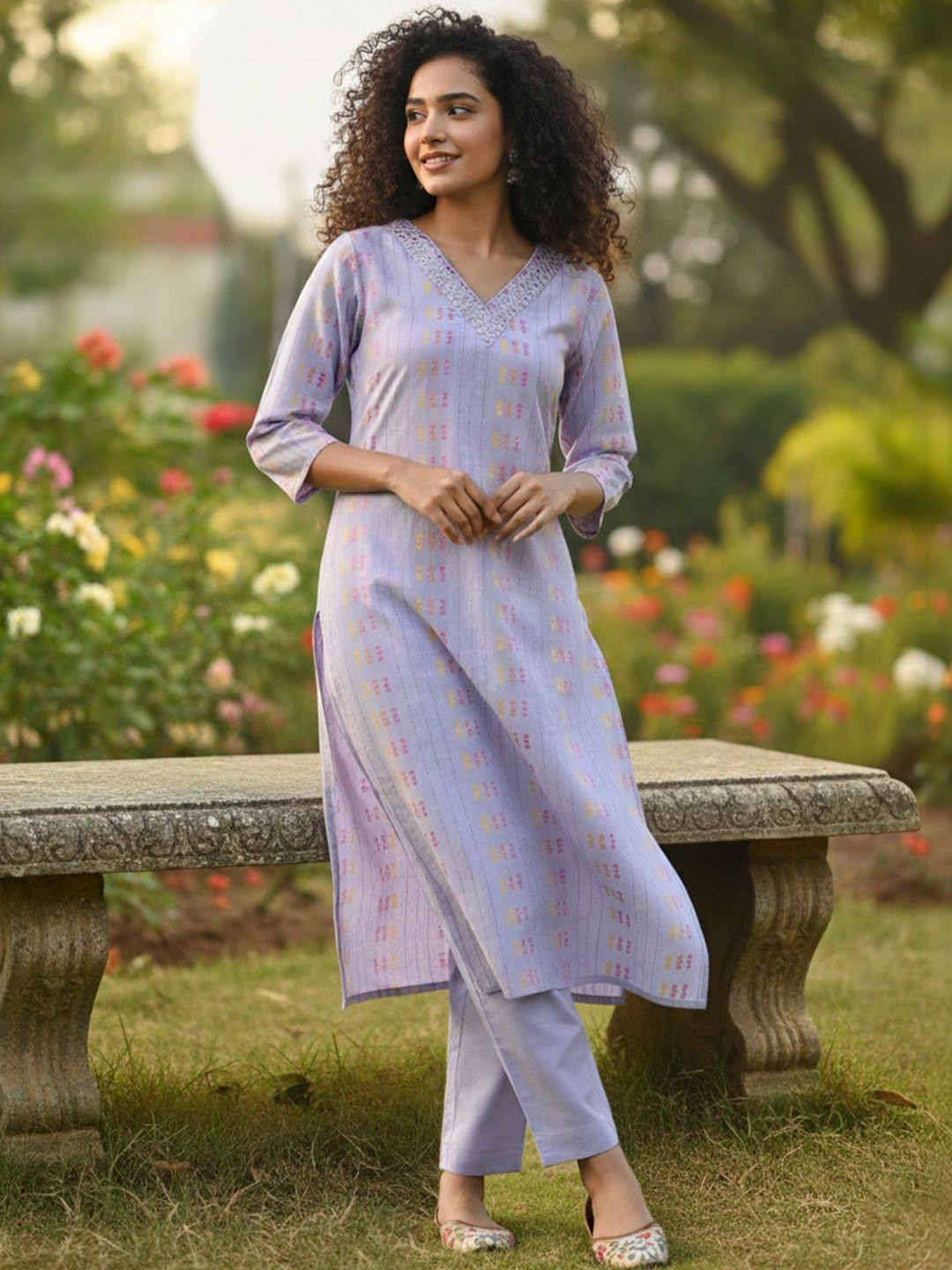 Varanga Women Ethnic Motifs Printed Regular Mirror Work Kurta with Trousers