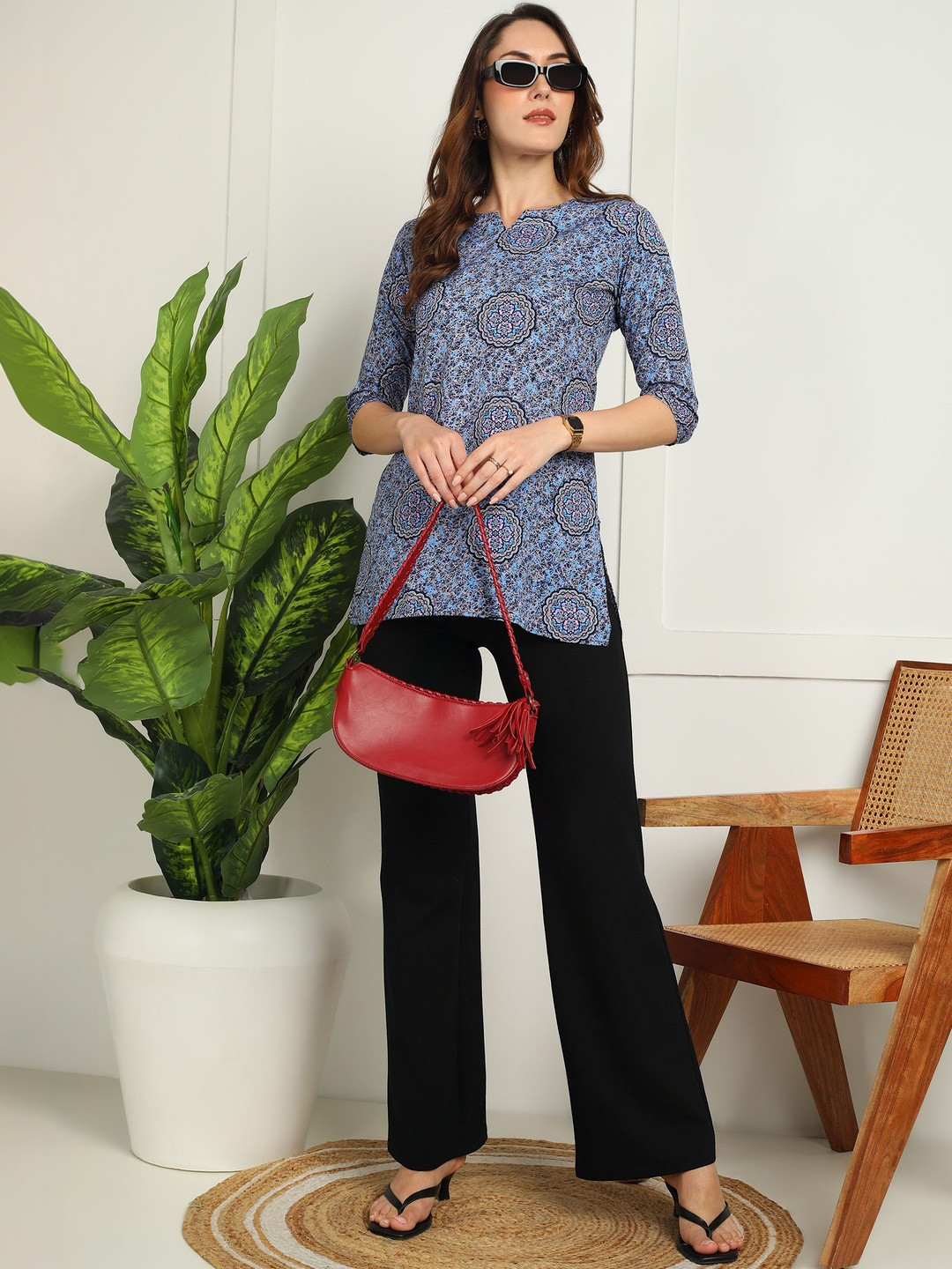 JANKHI Ethnic Printed Notch Neck Kurtis