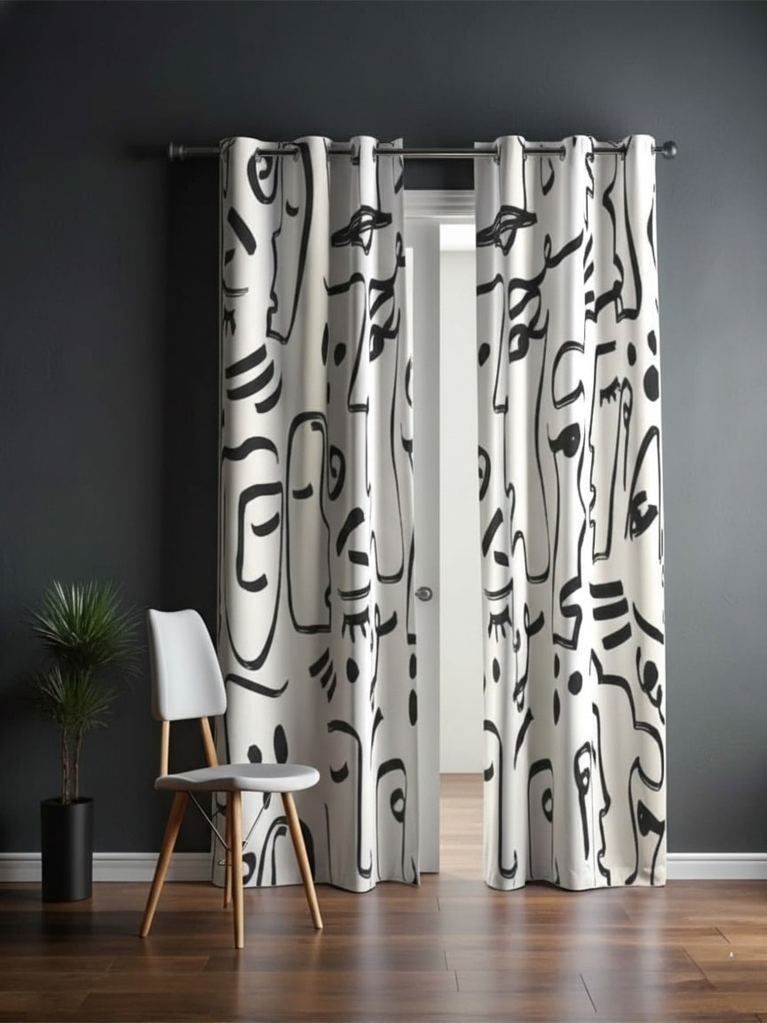 BFAM White Set of 2 Black Out Window Curtain