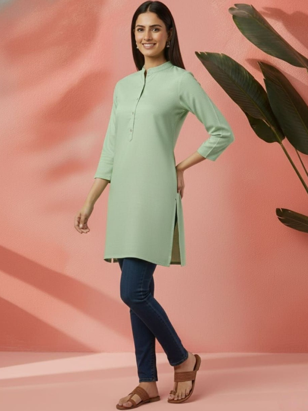Sangria Mandarin Collar Straight Kurti