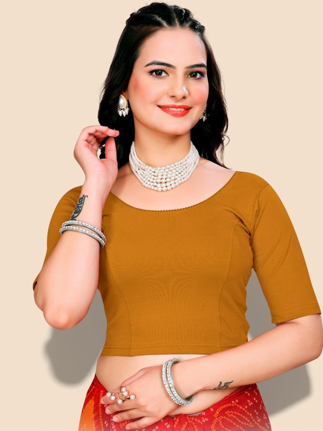 MISS WEARS Pure Cotton Round Neck Stretchable Saree Blouse
