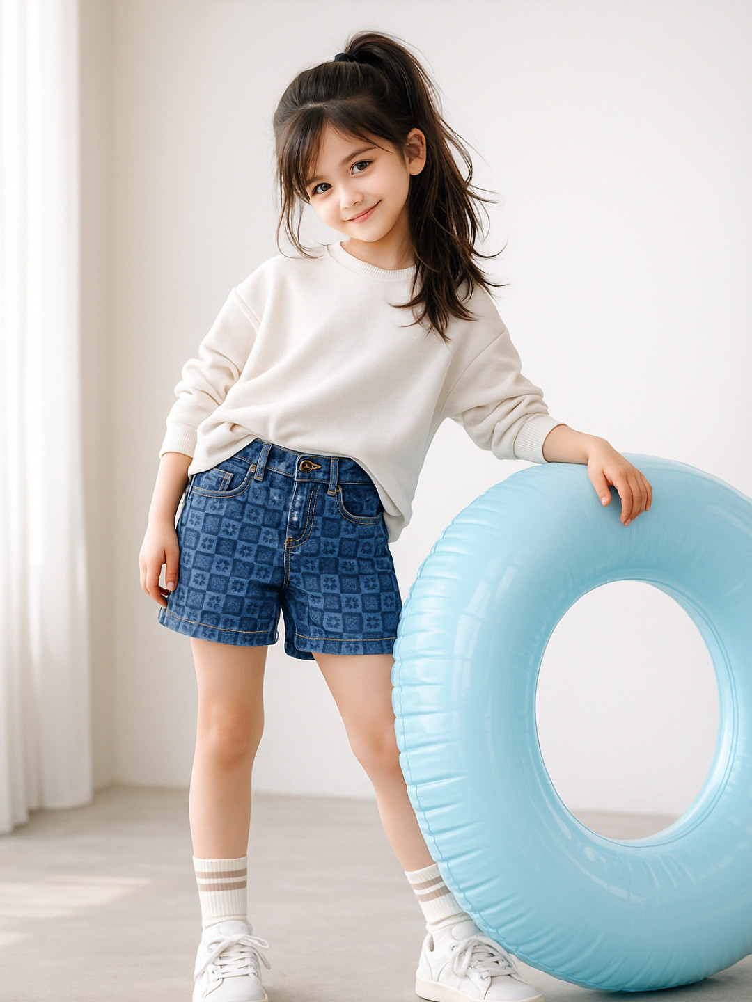 TALES & STORIES Girls Floral Printed Denim Shorts