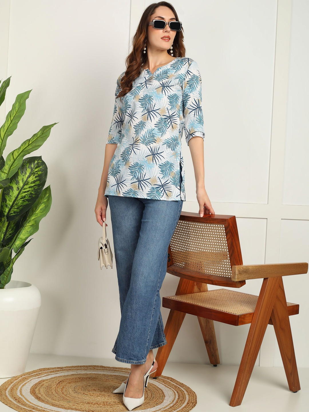 JANKHI Ethnic Printed Notch Neck Kurtis
