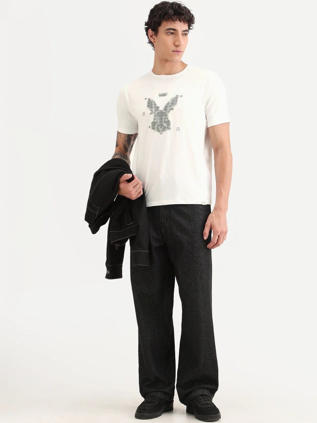 RARE RABBIT Anc Embroidered Cotton Round Neck Short Sleeves T-shirt