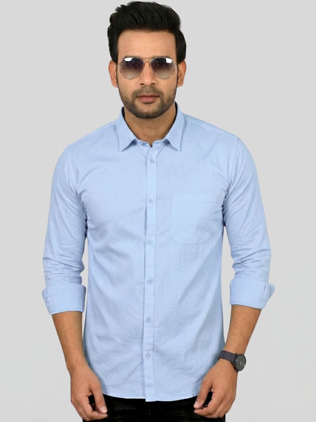 SOLIXON SOLIXON Men Sky Blue Solid Long Sleeves Slim Fit Formal Shirt