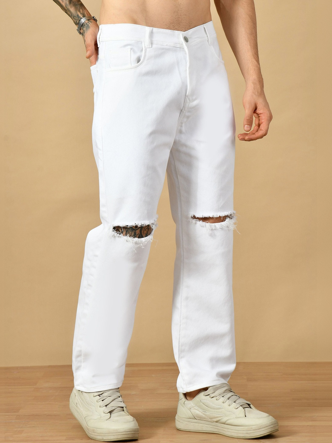 Moda Rapido Men Classic Mid-Rise Slash Knee Stretchable Jeans