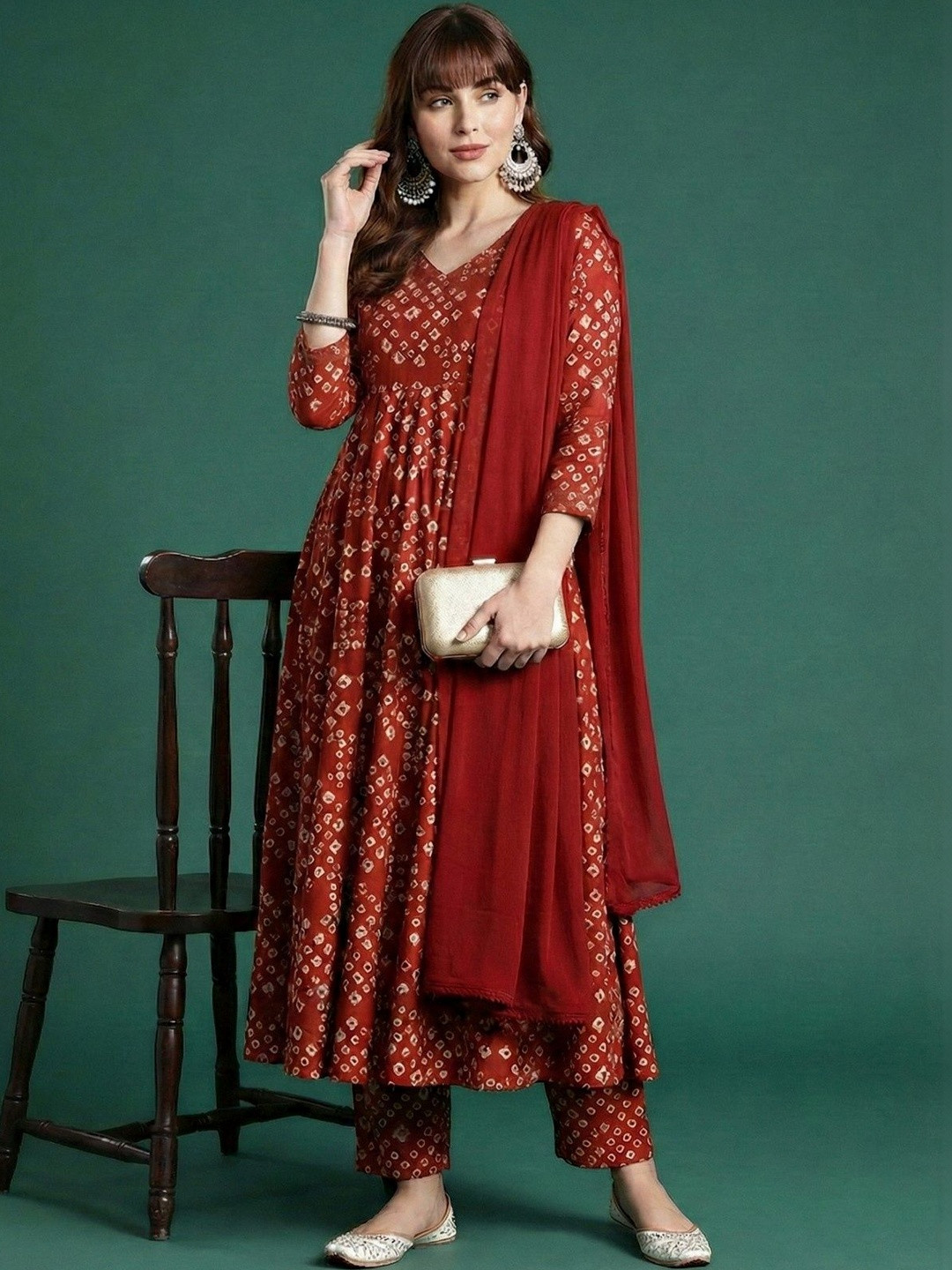 ADHIRITI Women Ethnic Motifs Printed Panelled Kurta with Trousers & With Dupatta