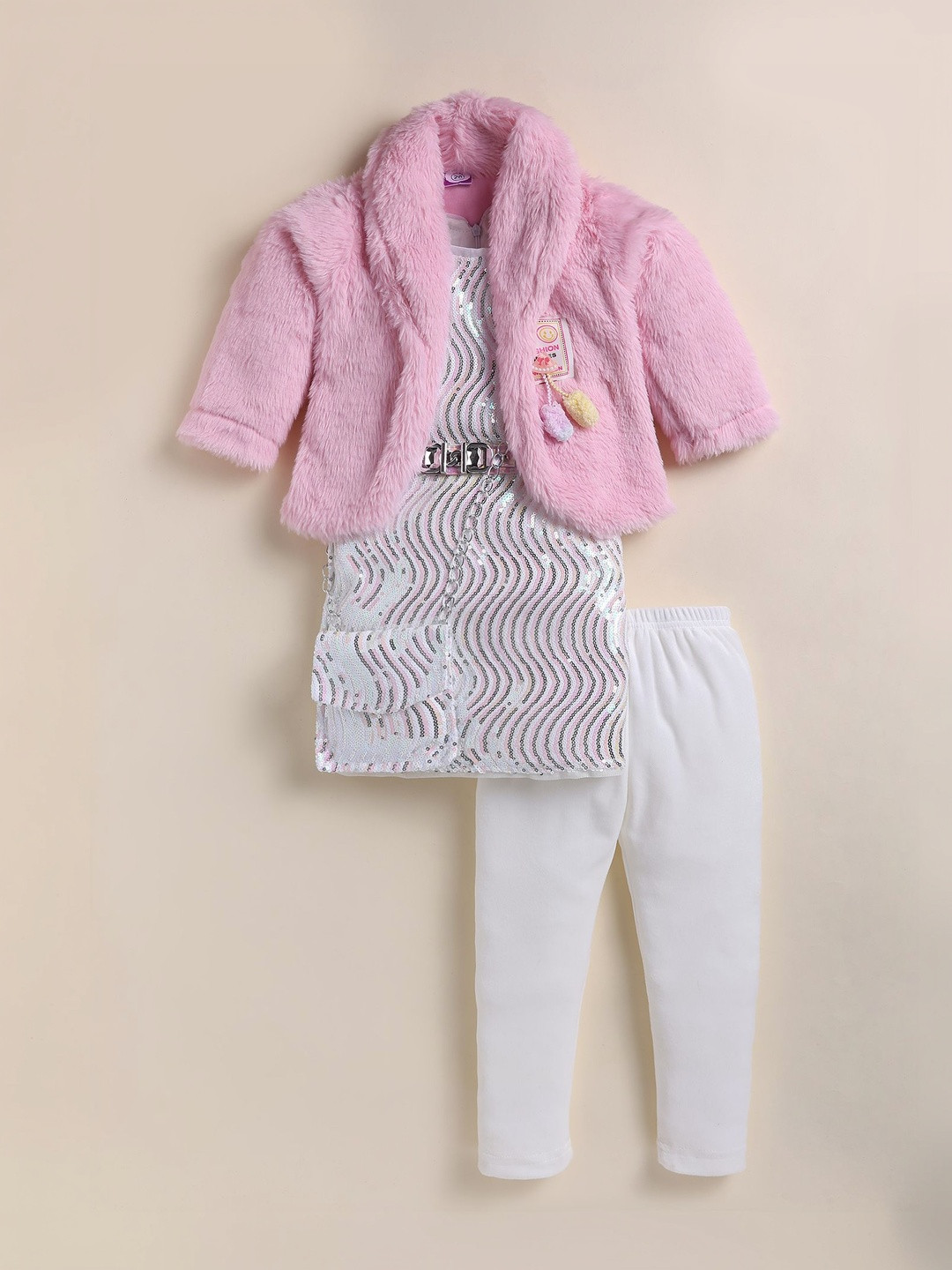 NUTTY BUTTY Full Sleeves Abstract Sequins Embellished Dress With Leggings Jacket & Bag