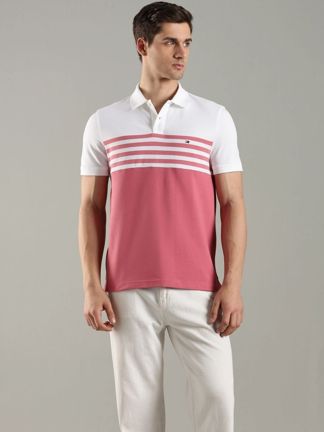 Tommy Hilfiger Men Striped Polo Collar T-shirt