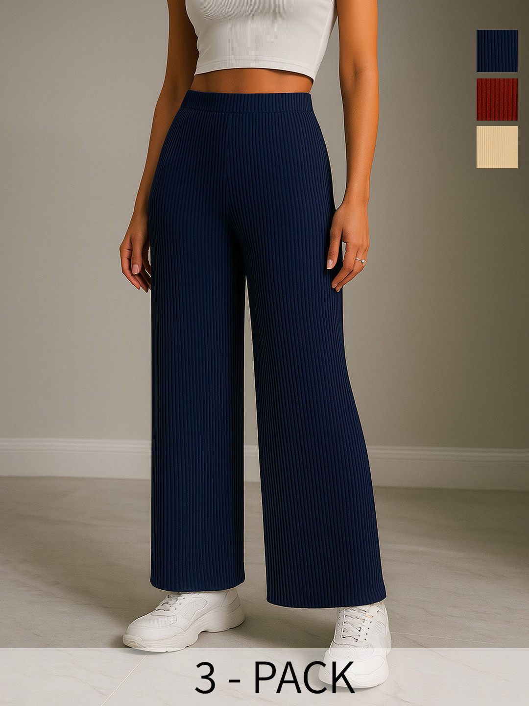 SZN Women Pack Of 3 Ribbed High Waist Lounge Trousers
