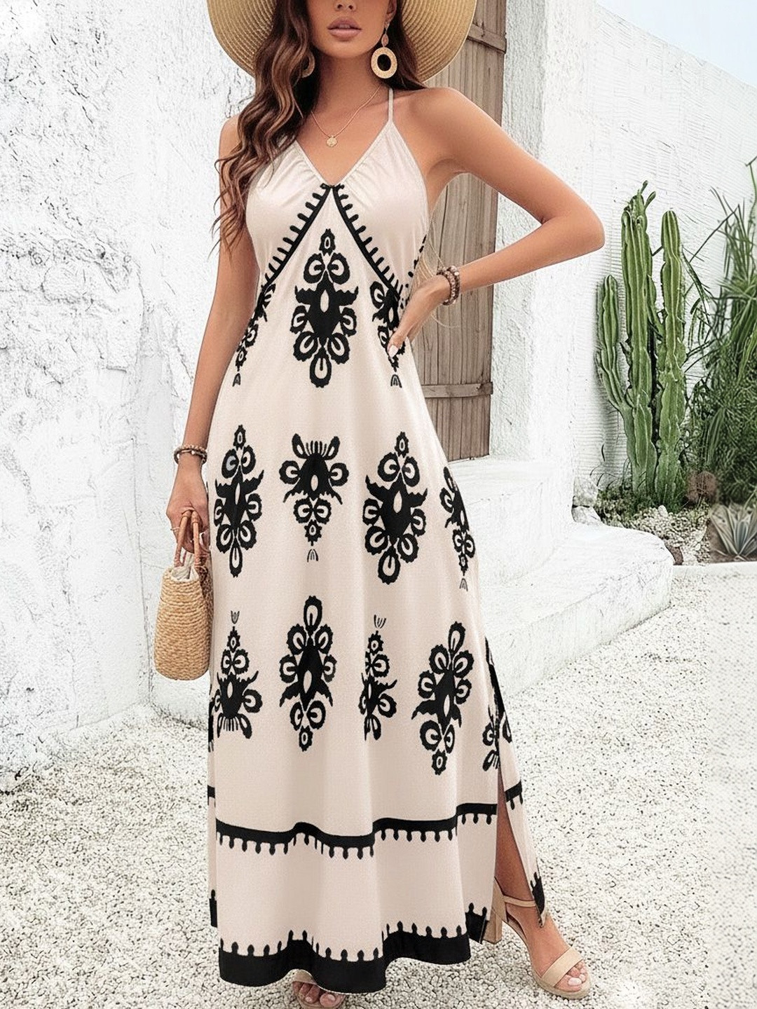 Bohemian Ethnic Motif Sleeveless Maxi Dress