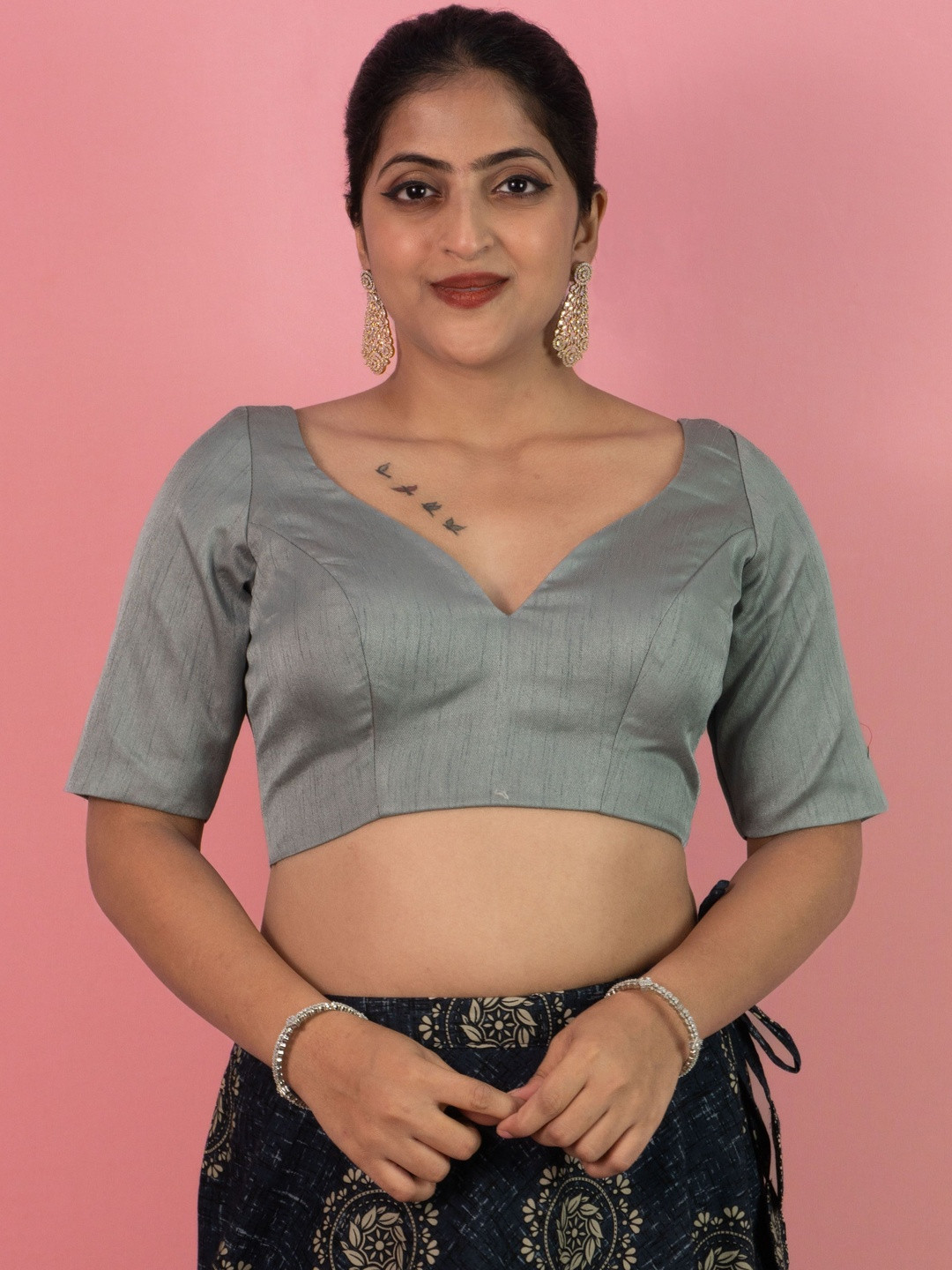 FIGURES DESIGNER Silk Sweetheart Neck Saree Blouse