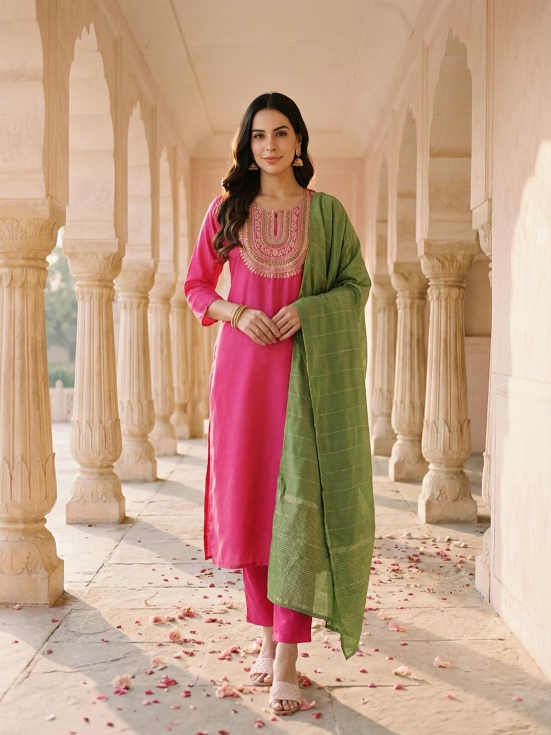 Yuris Women Ethnic Motifs Regular Sequinned Kurta with Trousers & Dupatta