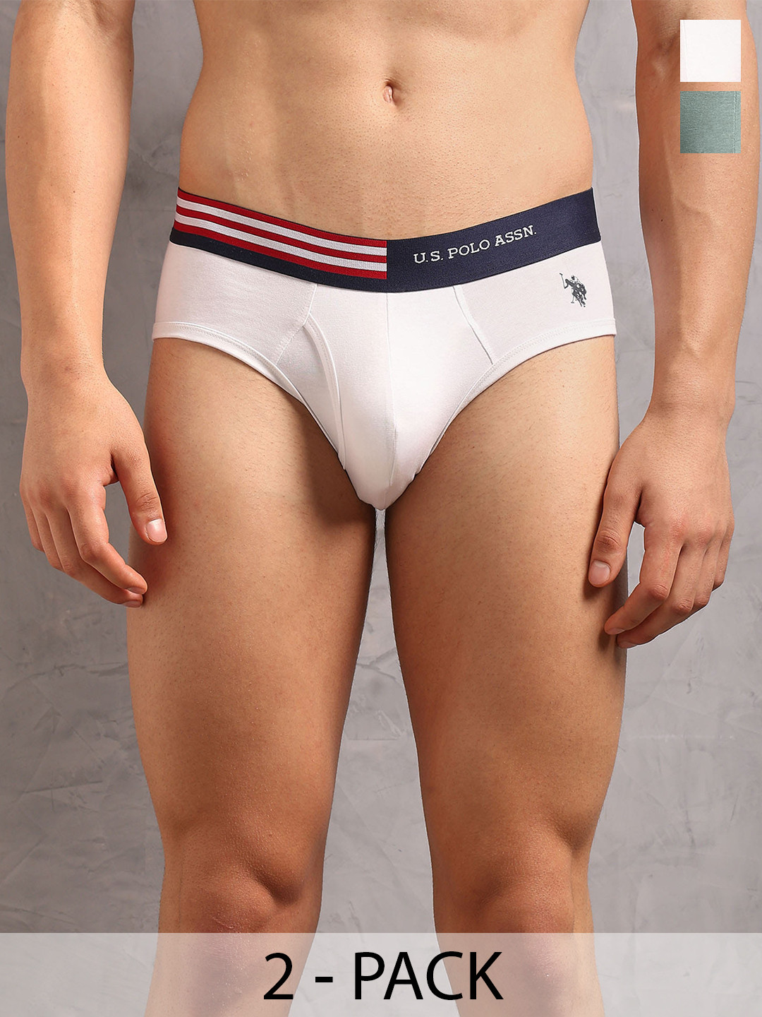 U.S. Polo Assn. Men's OEB19 Striped Waistband Underwear Briefs - Pack Of 2