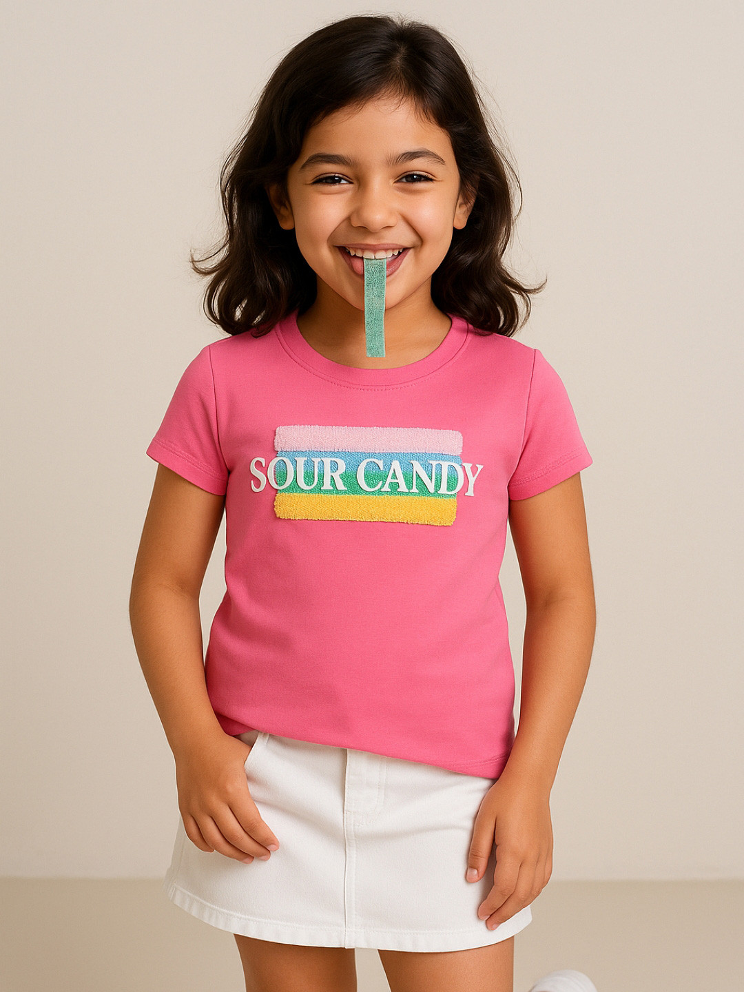 TALES & STORIES Girls Pink Typography Printed Slim Fit T-shirt