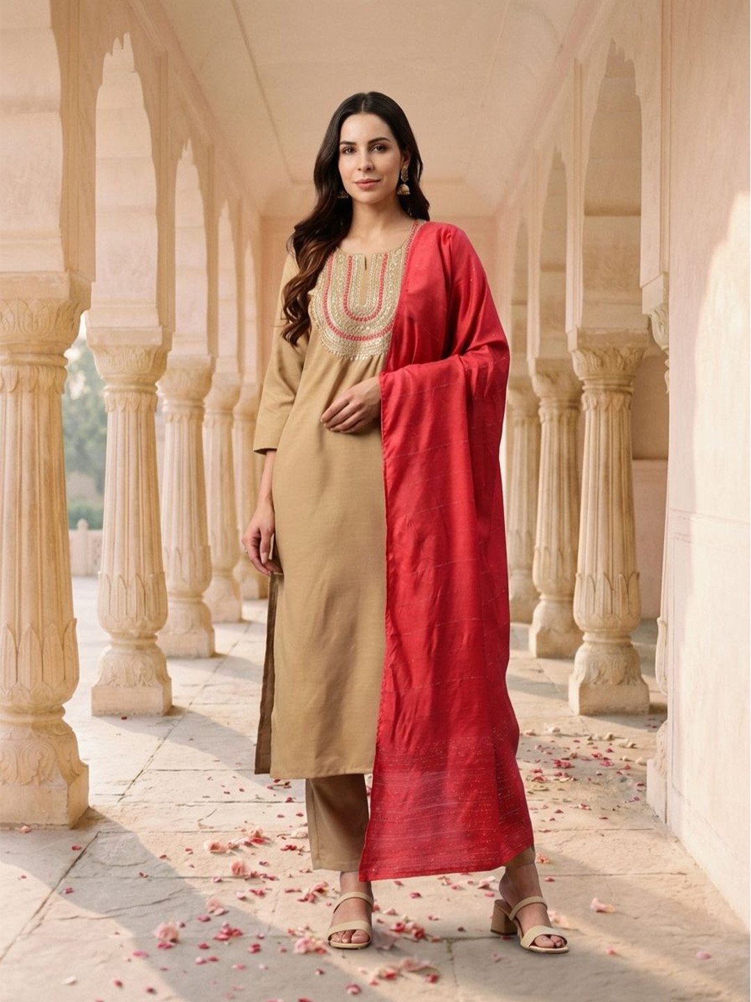 Yuris Women Yoke Design Regular Sequinned Kurta with Trousers & With Dupatta