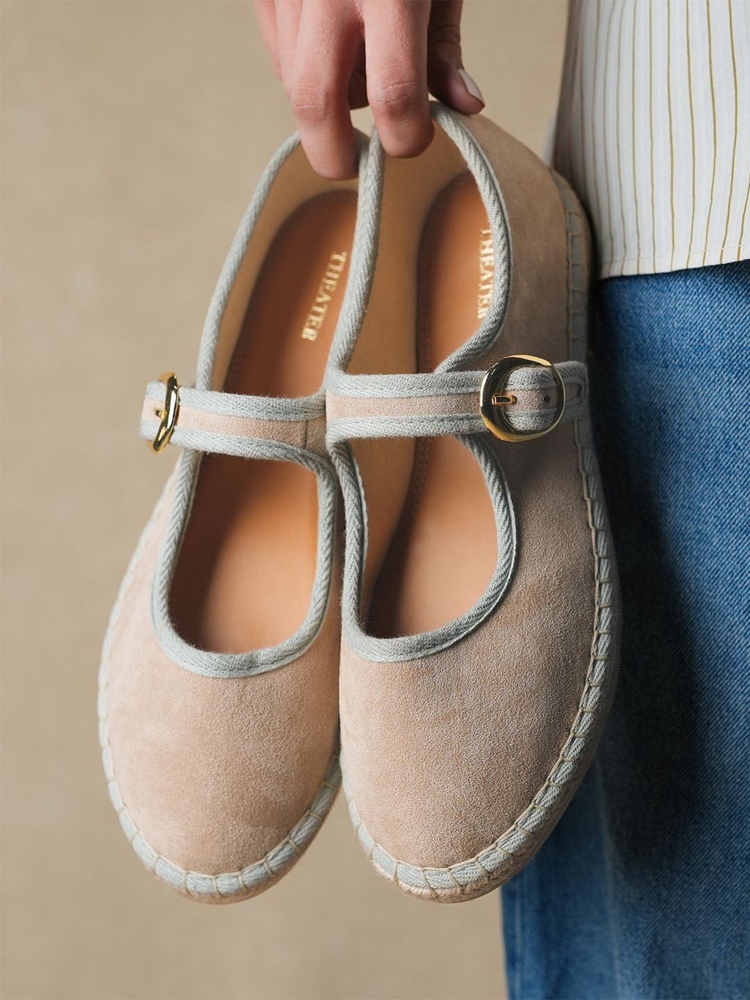 Theater Women Aragon Beige Canvas Mary Jane Espadrilles