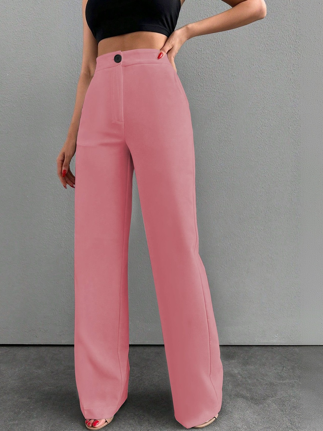 KERI PERRY Women Relaxed Straight Leg High-Rise Non Iron Trousers