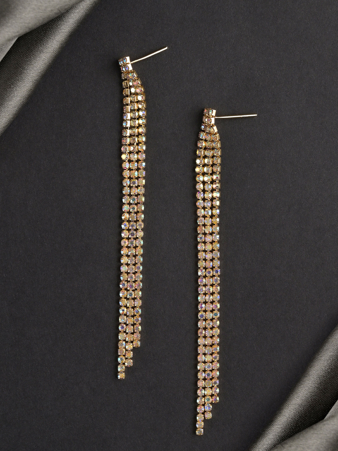 VAMA Gold Rhine stone Dangling Sparkly Long Earrings Tassel Lightweight Studs for Women