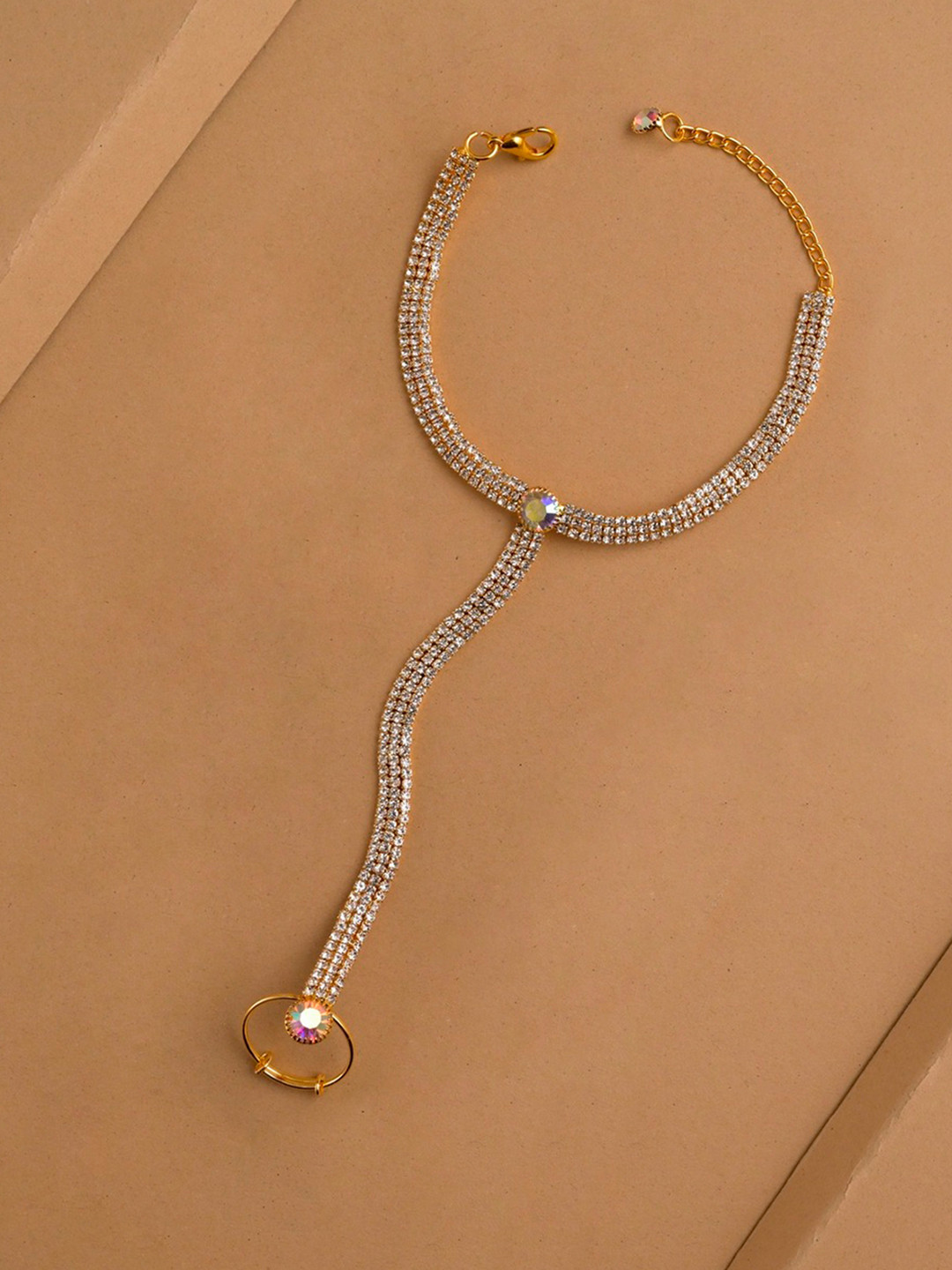 VAMA Women Crystals Handcrafted Gold-Plated Ring Bracelet
