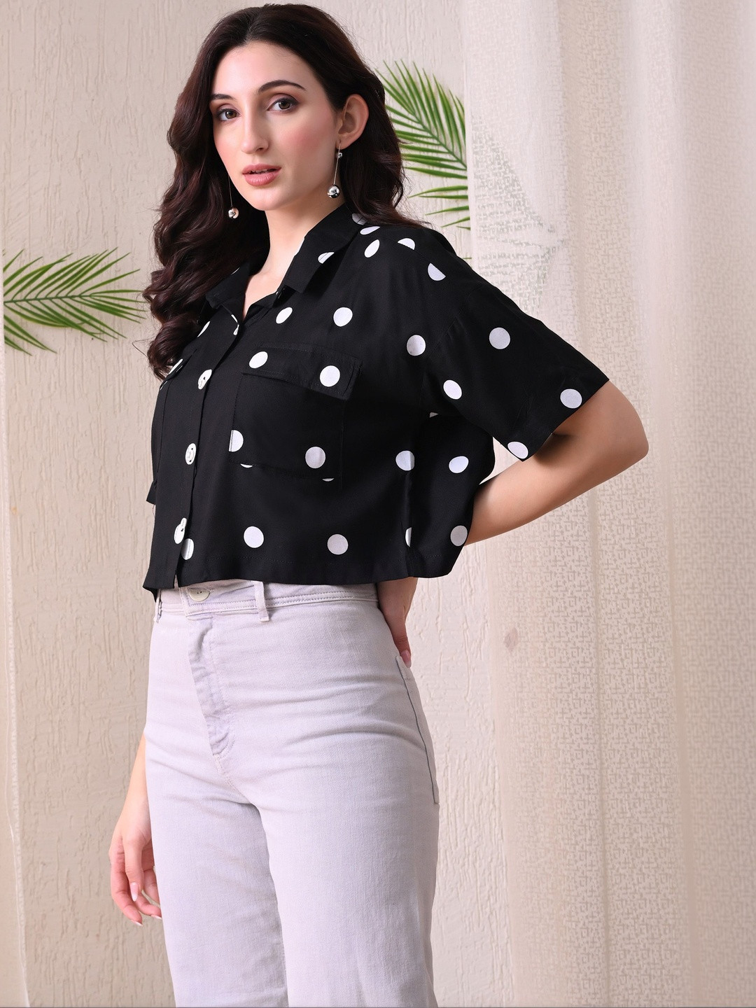 ao services Polka Dot Print Crop Top