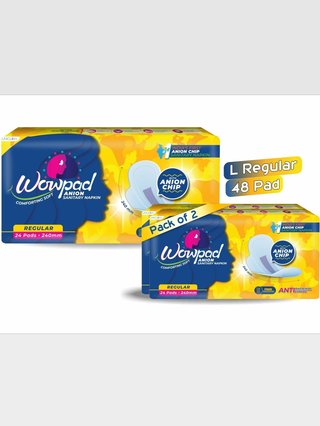 Wowpad Set Of 2 Anti-Bacterial & Rash-Free Anion Chip Sanitary Pads - L - 24 Pcs Each
