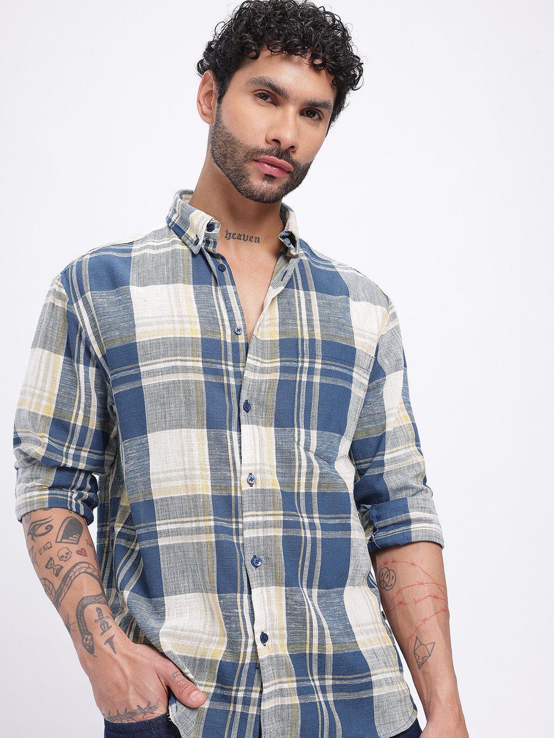 glitchez Checked Button Down Collar Casual Shirt