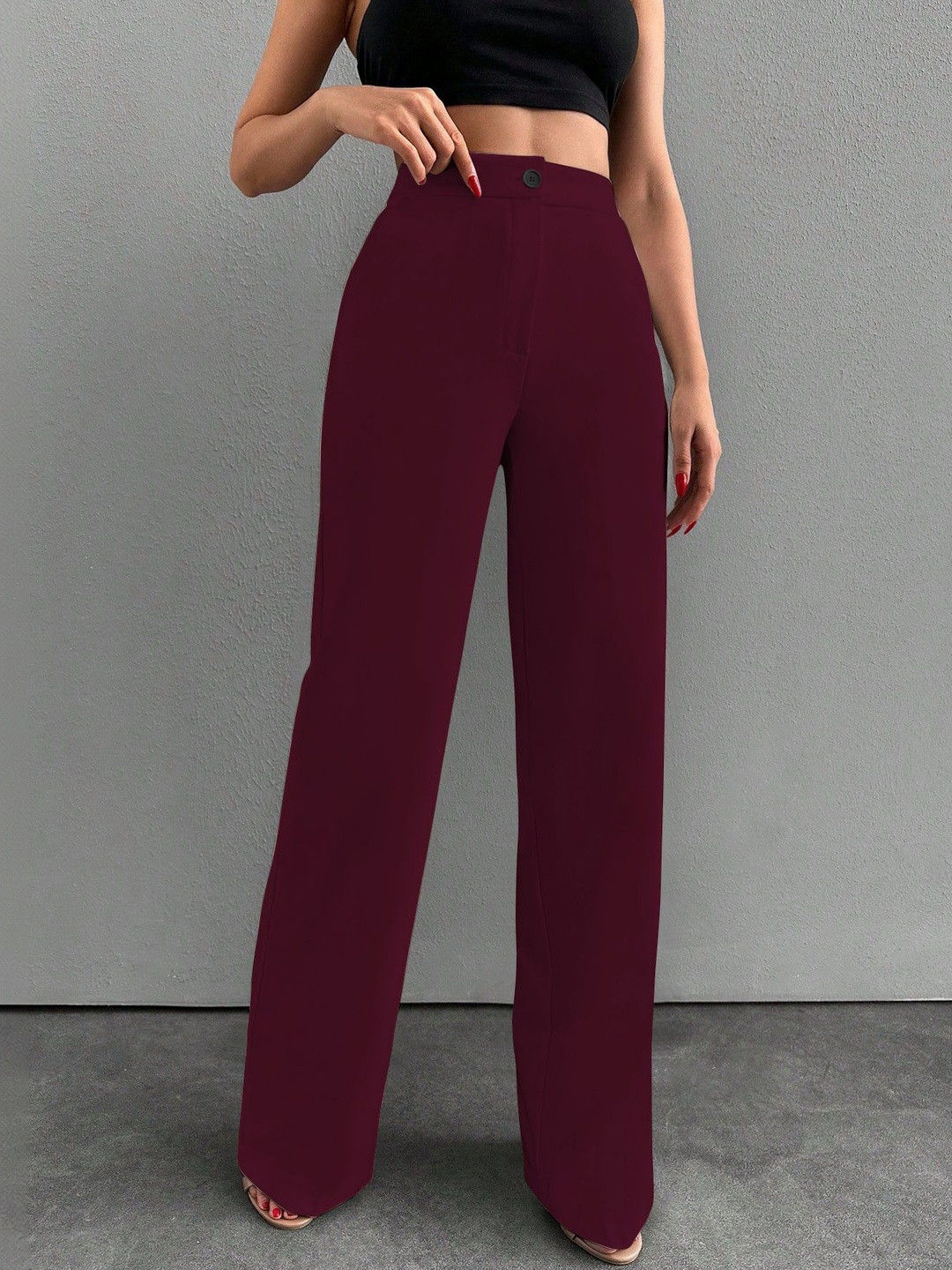 BAESD Women Relaxed Straight Leg High-Rise Non Iron Trousers