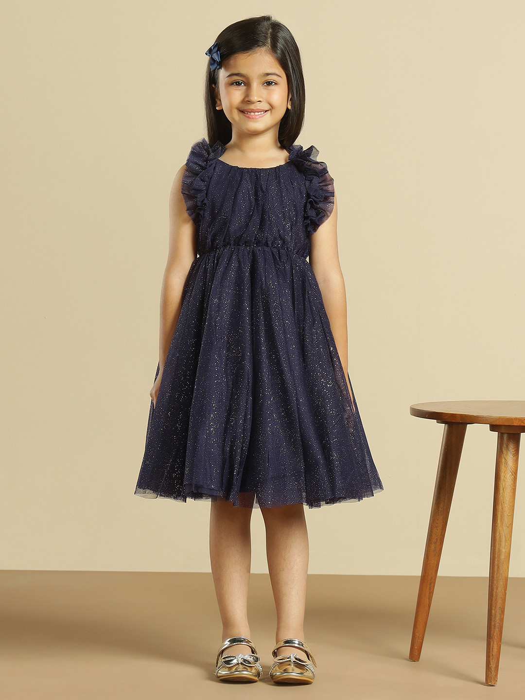 Miyo Girls Embellished Sleeveless Ruffled Cotton Fit & Flare Dress