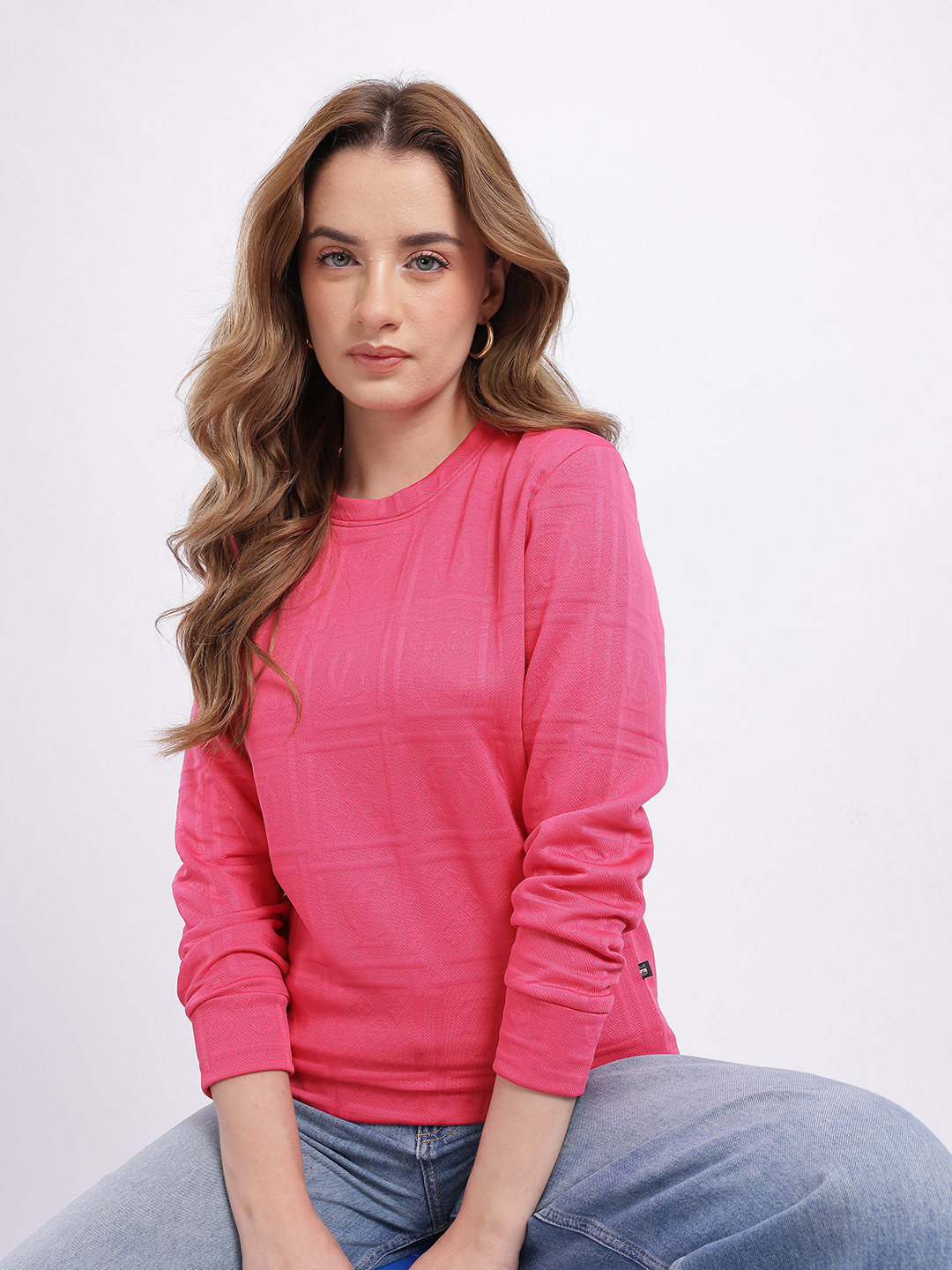 glitchez Geometric Self Design Jacquard Relaxed Fit Pullover