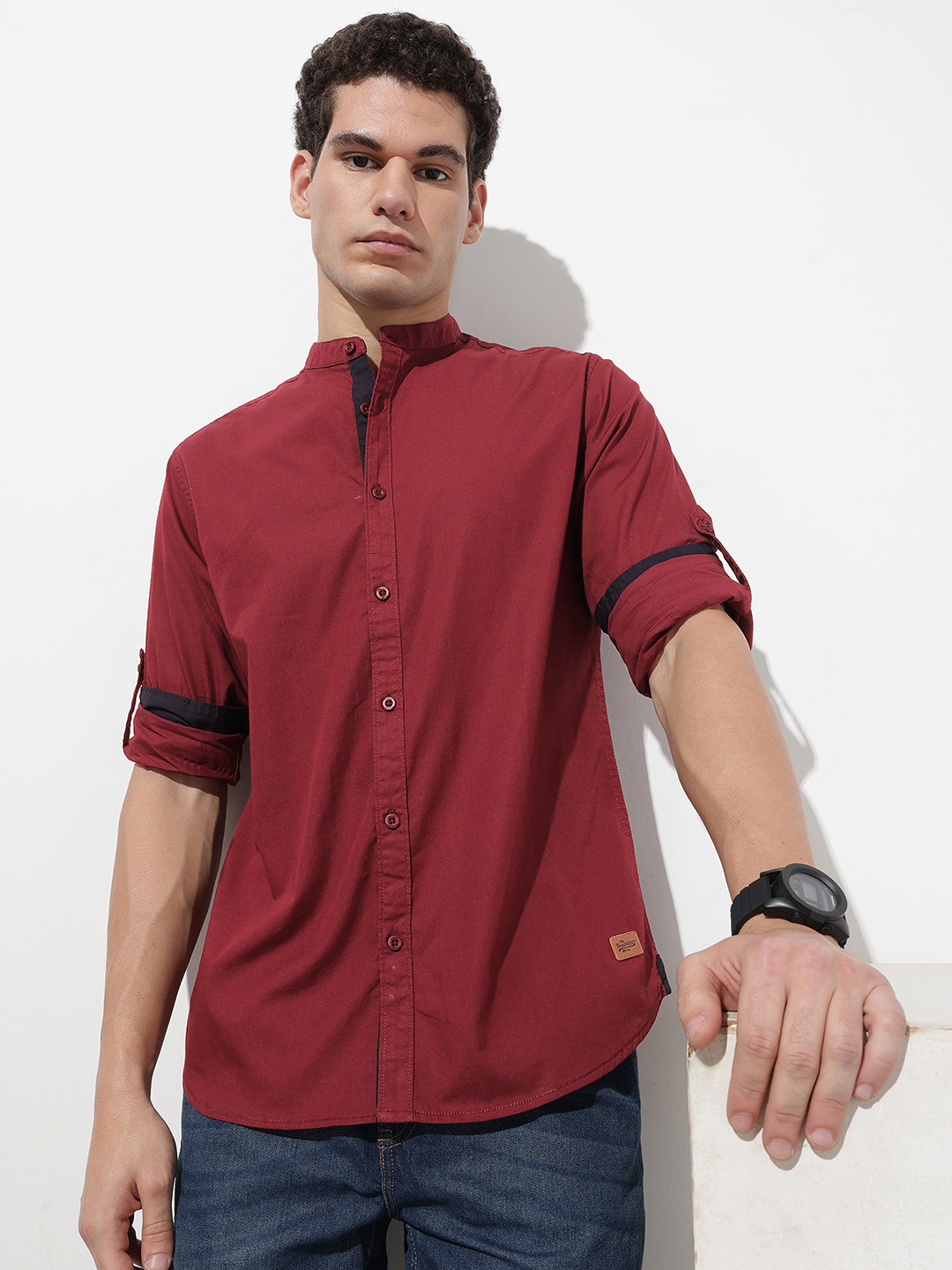 The Roadster Life Co. Band Collar Pure Cotton Casual Shirt