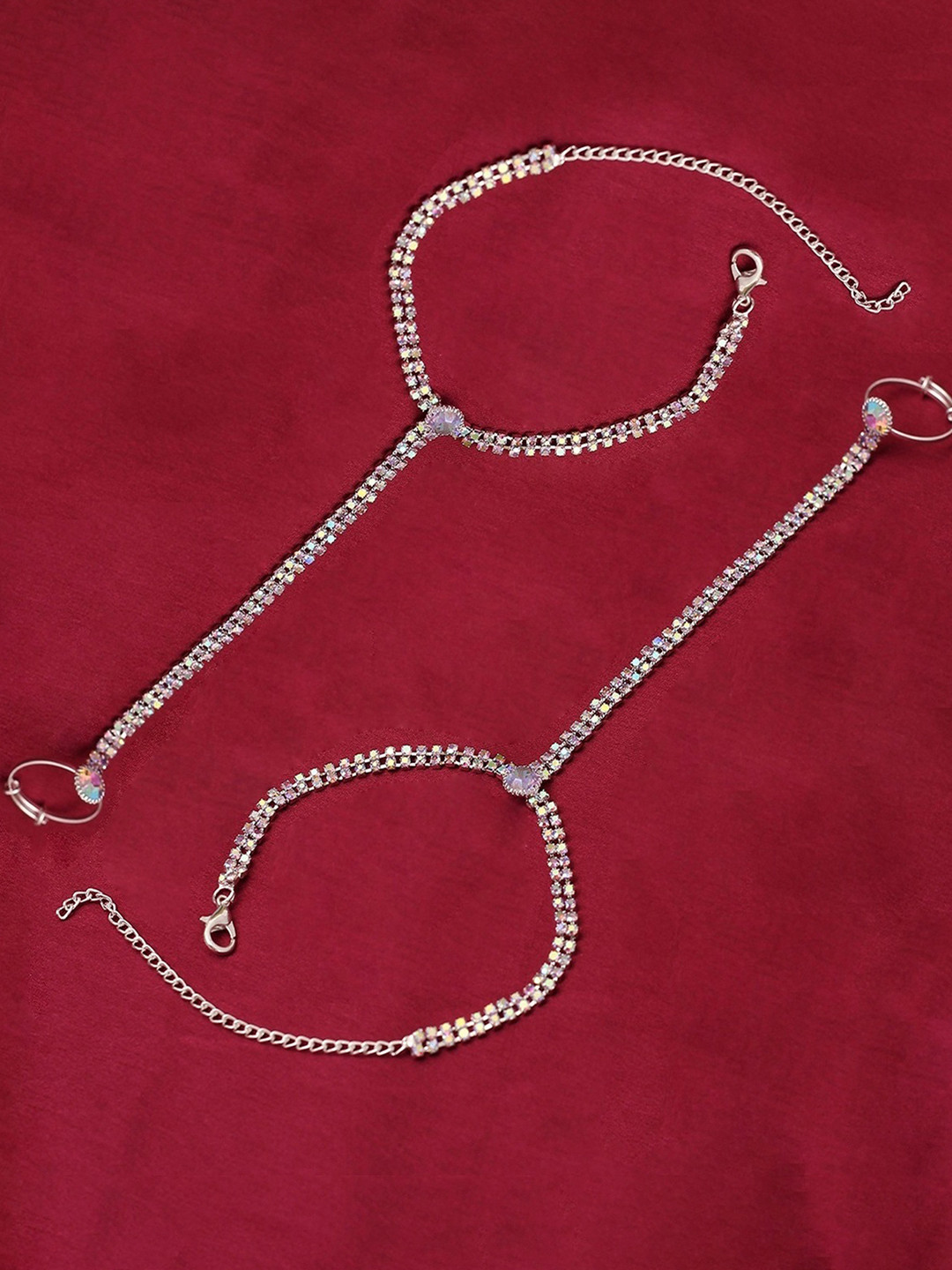 VAMA Women 2 Crystals Handcrafted Silver-Plated Armlet Bracelet