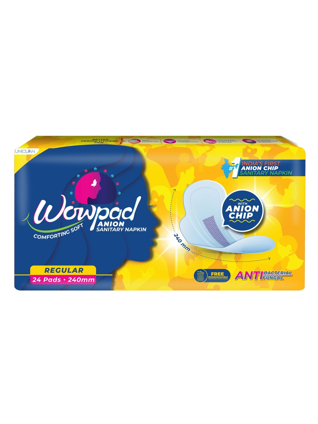 Wowpad Anti-Bacterial & Rash-Free Comfort Sanitary Pad- L- 24 Pads