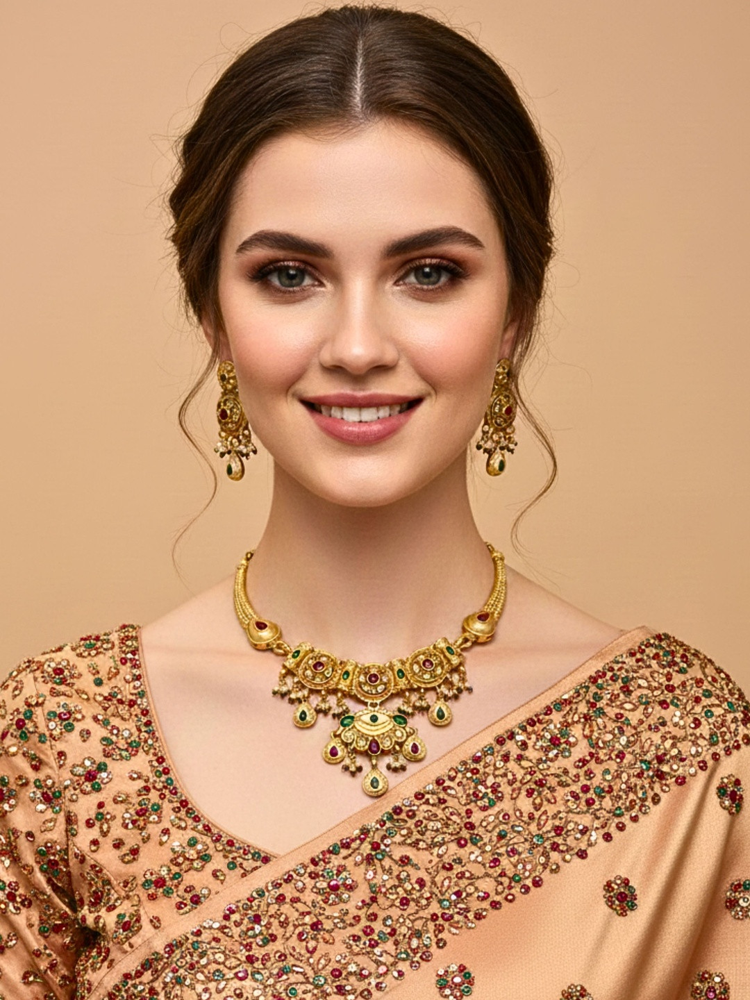 MANSIYAORANGE Gold-Plated Stone-Studded & Beaded Jewellery Set