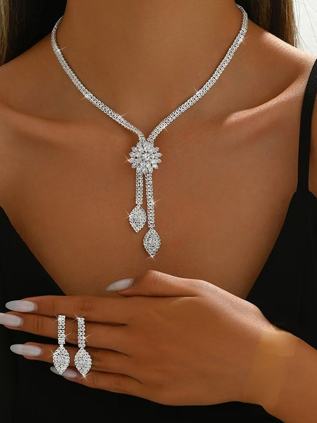 Peora Silver-Plated Crystals & Cubic Zirconia-Studded Jewellery Set