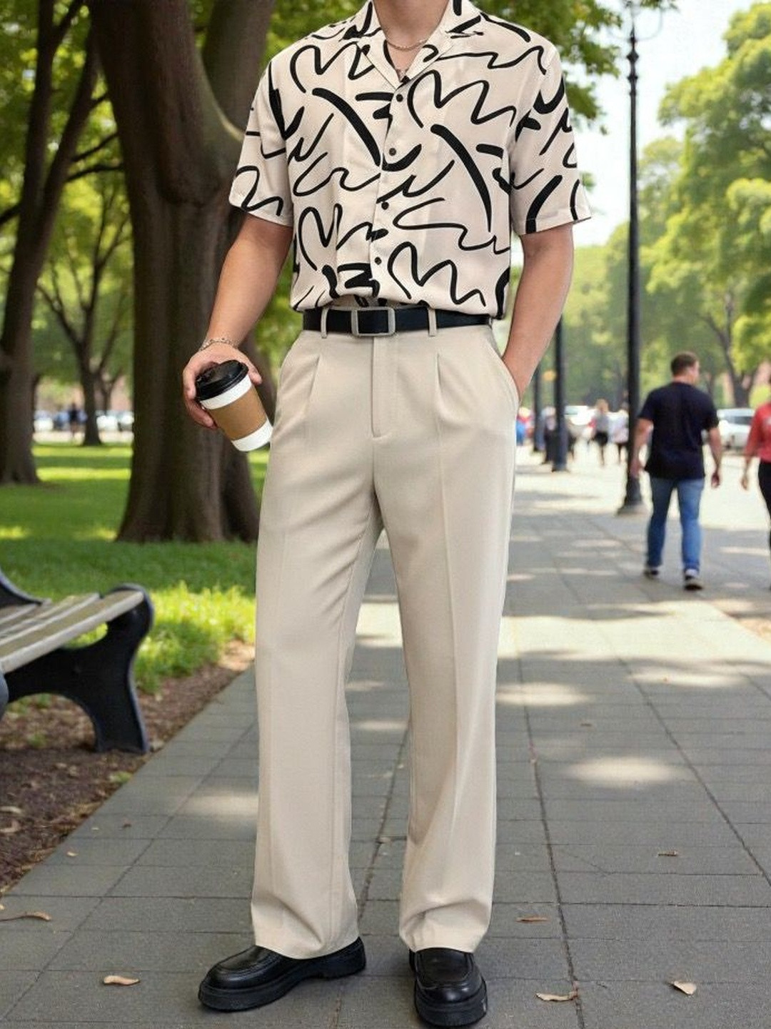 Next One Men Korean Loose Fit Easy Wash Pleated Trousers