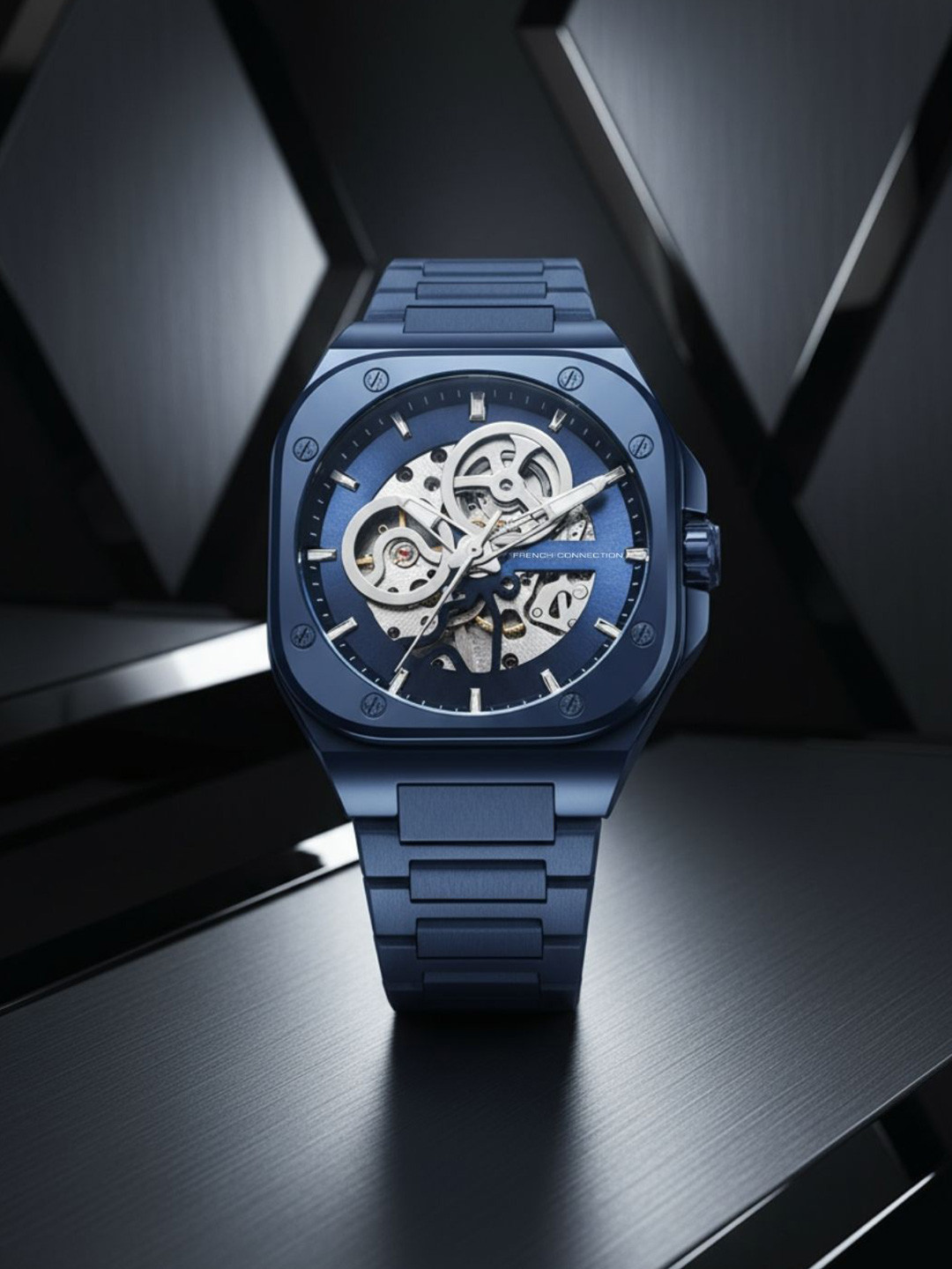 French Connection Men Skeleton Stainless Steel Mechanical Watch FCA14UM