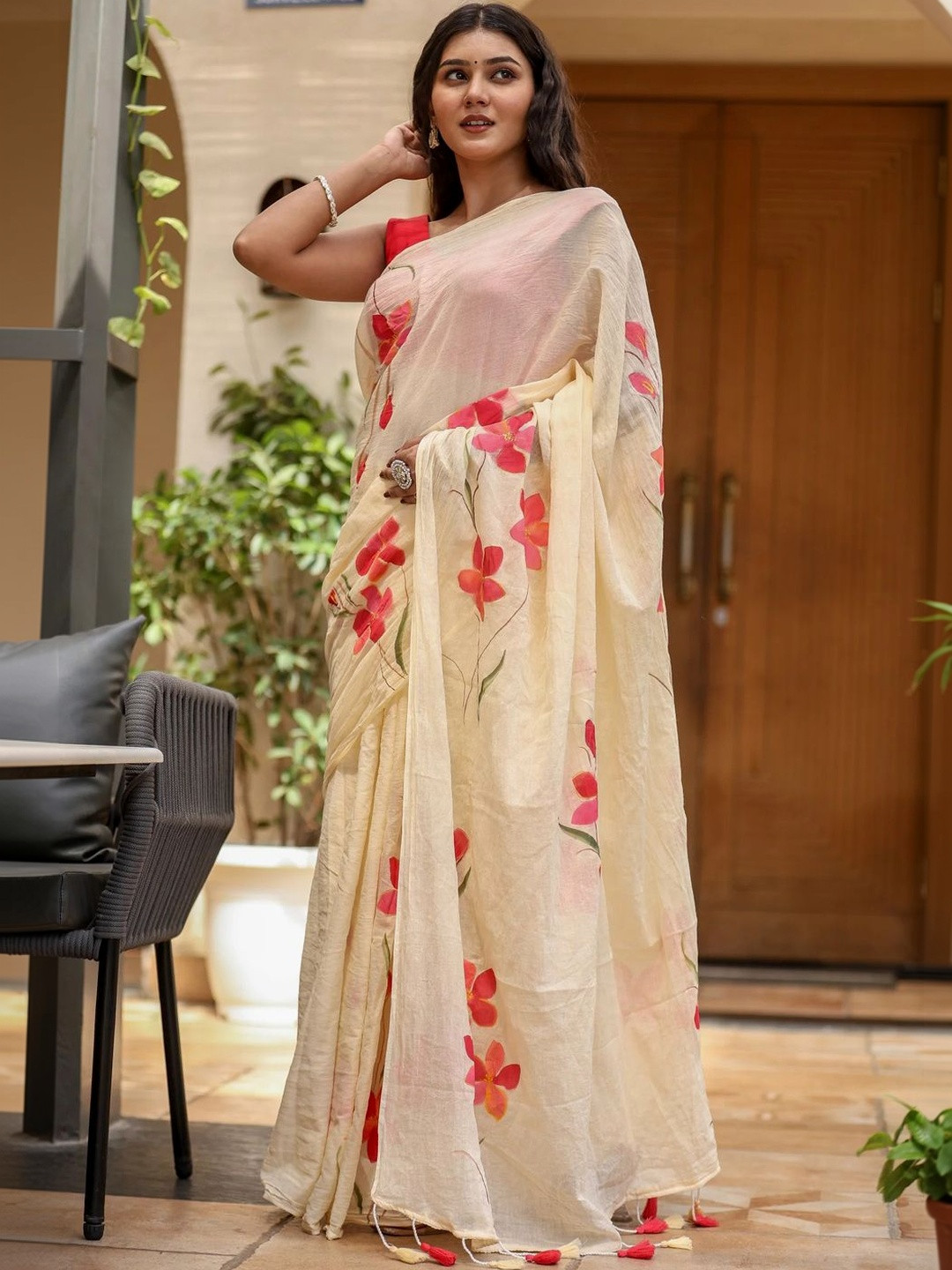 SILKWEAR Floral Linen Blend Designer Saree