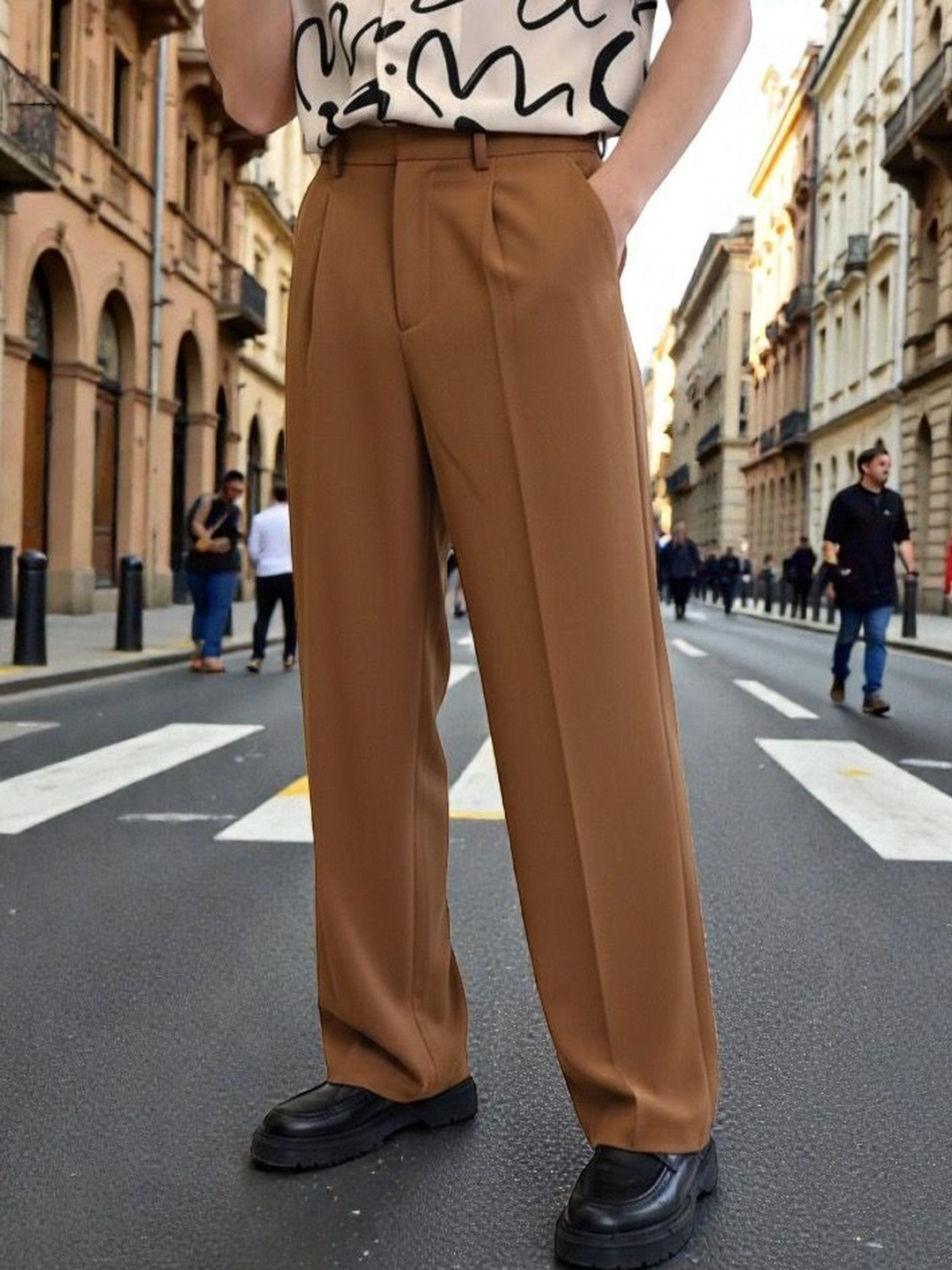 COVZ Men Korean Loose Fit Easy Wash Pleated Trousers