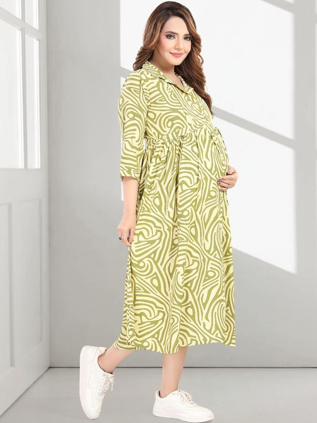 MomsBae Print Maternity Fit & Flare Midi Dress