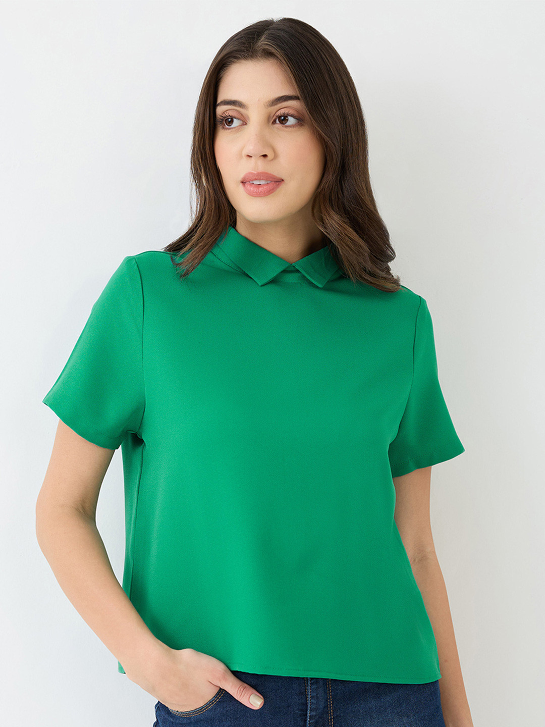 Globus Short Sleeves Collared Neck Back Button Shirt Style Workwear Top