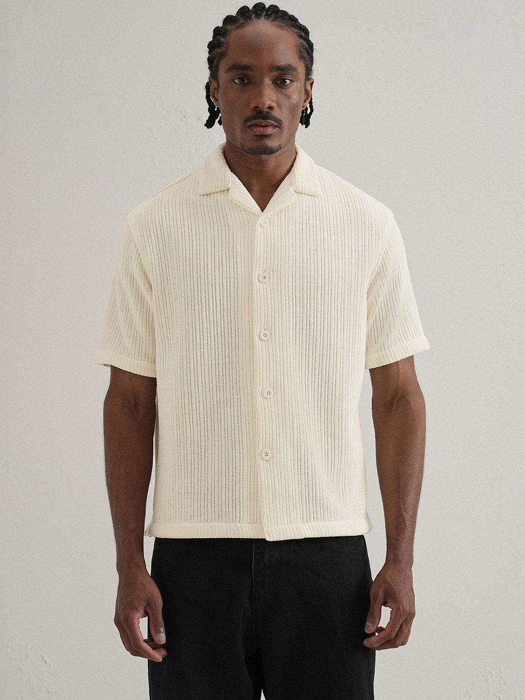 Banana Club Suede Knit Polyester Short Sleeves Boxy Fit Shirt