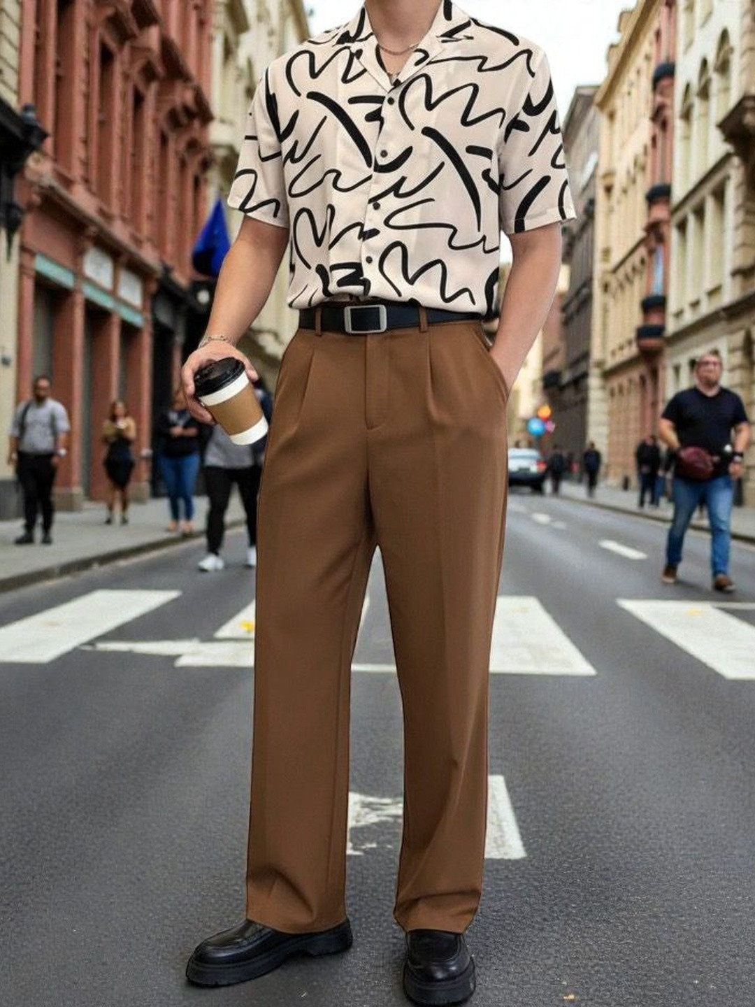 COVZ Men Korean Loose Fit Easy Wash Pleated Trousers