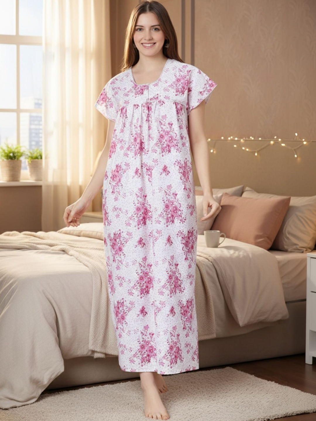 CLOCHOICE Printed Maxi Nightdress