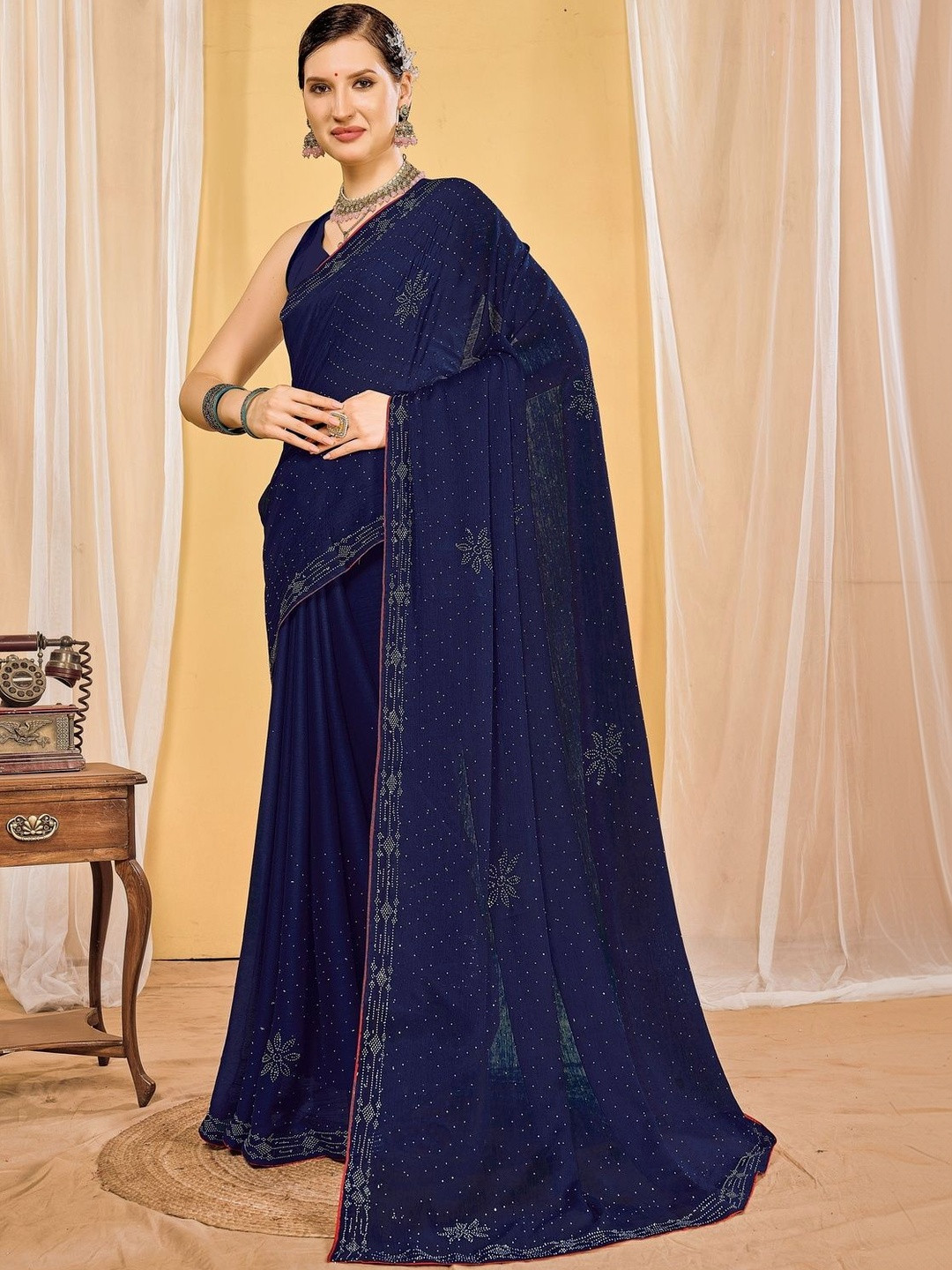 EMV Embellished Sequinned Pure Chiffon Designer Saree